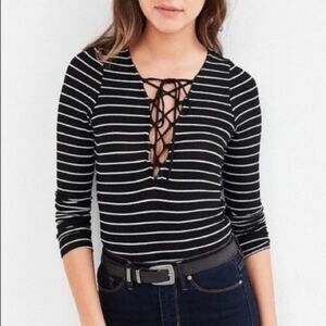 Project Social Striped Lace Up Knit Top Size XS